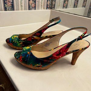 Nine West Slingback Open-Toe Cork Heels Size 8M